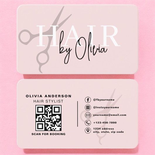 Hair Stylist Scissors Blush Pink QR Code  名刺