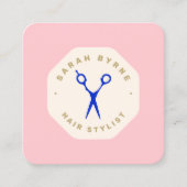 Hair Stylist Scissors Pink Emblem スクエア名刺 (正面)