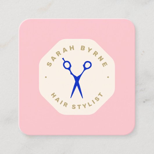 Hair Stylist Scissors Pink Emblem スクエア名刺 (正面)