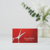 Hair Stylist Silver Scissor Elegant Red Velvet 名刺 (スタンド正面)