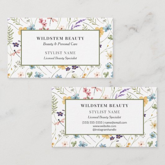 Hair Stylist Wildflower Floral Beauty 名刺 (正面/裏面)