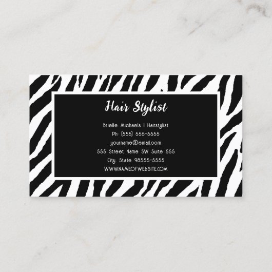 Hair Stylist Zebra Rose Glam 名刺 (裏面)