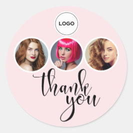 Hairdresser Blush Pink 3 Photo Logo Thank You ラウンドシール