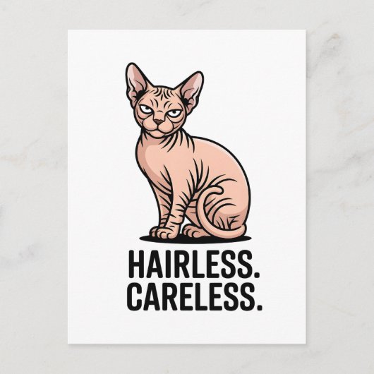 Hairless Careless Sphynx Cat Attitude Art ポストカード (正面)