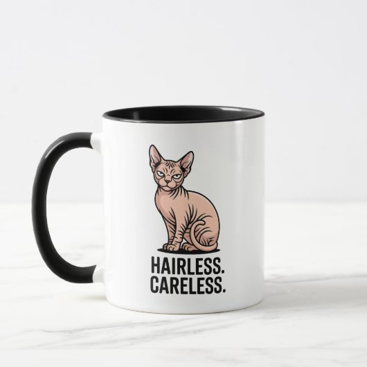 Hairless Careless Sphynx Cat Attitude Art マグカップ (左)