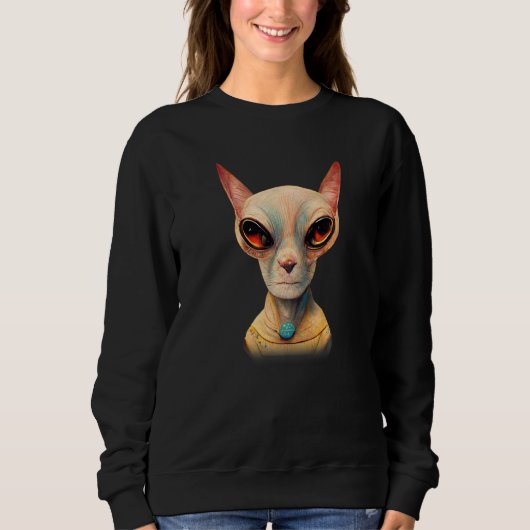 Hairless Sphynx Cat Alien UFO Portrait   スウェットシャツ (正面)