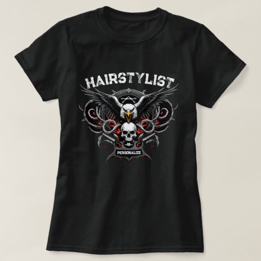 Hairstylist Eagle Skull Combs And Scissors Design Tシャツ (デザイン正面)