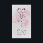 hairstylist hair stylist gift certificate xmas 割引カード<br><div class="desc">A beautiful, elegant business card design featuring a rose and a pair of scissors/shears on a simulated linen print background with your name in calligraphy script. A coupon card to give out to your clients for christmas, new years, and the general winter holiday season. Perfect for hairstylists, hair stylists, hair...</div>