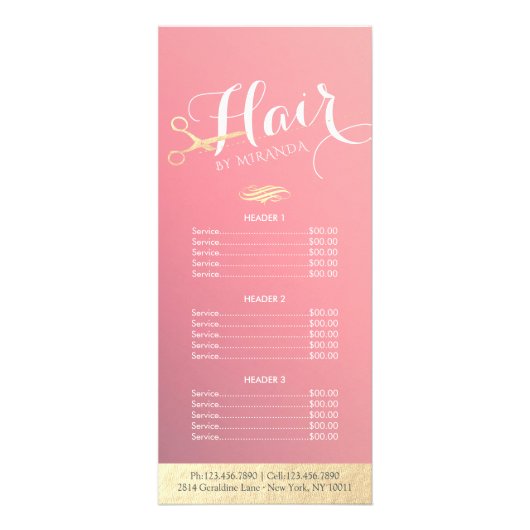 Hairstylist Makeup Salon Gold Scissors Price List ラックカード (正面)