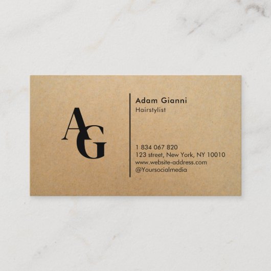 Hairstylist Monogram Kraft  名刺 (正面)