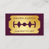 Hairstylist Razor Blade Burgundy And Gold Qr Code  名刺 (正面)