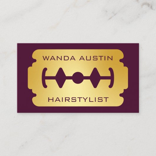 Hairstylist Razor Blade Burgundy And Gold Qr Code  名刺 (正面)