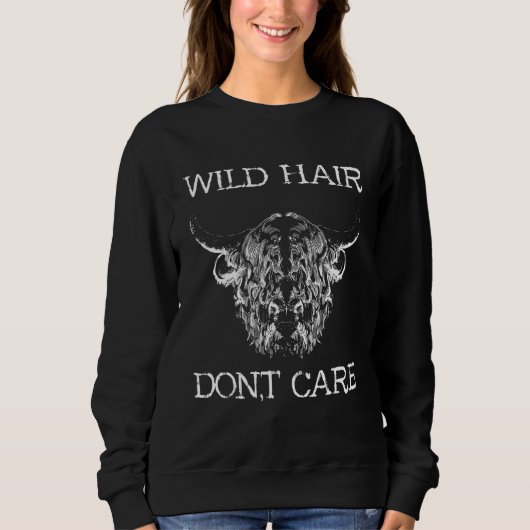 Hairy Cow Face Wild Hair Don't Care Scottish Highl スウェットシャツ (正面)
