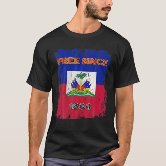 Haiti Free Since 1804 Black Republic Flag Emblem C Tシャツ (正面)