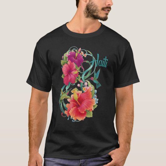 Haiti National Flower Hibiscus Birds Lakay Tシャツ (正面)