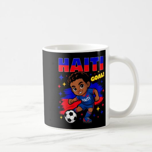 Haiti Soccer Kid Haitian Flag Soccer Player Footba コーヒーマグカップ (右)