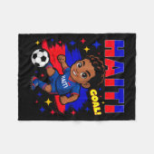 Haiti Soccer Kid Haitian Flag Soccer Player Footba フリースブランケット (正面(横))