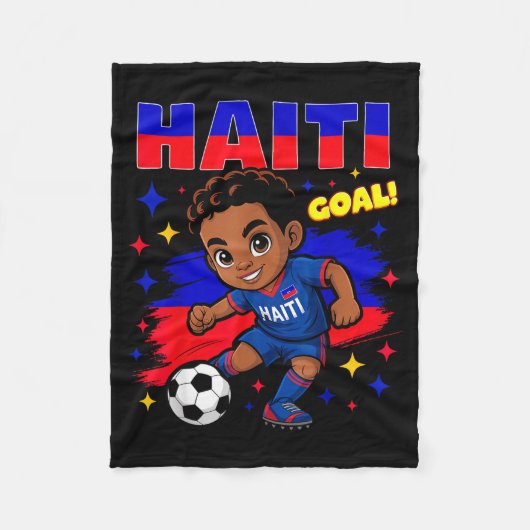 Haiti Soccer Kid Haitian Flag Soccer Player Footba フリースブランケット (正面)