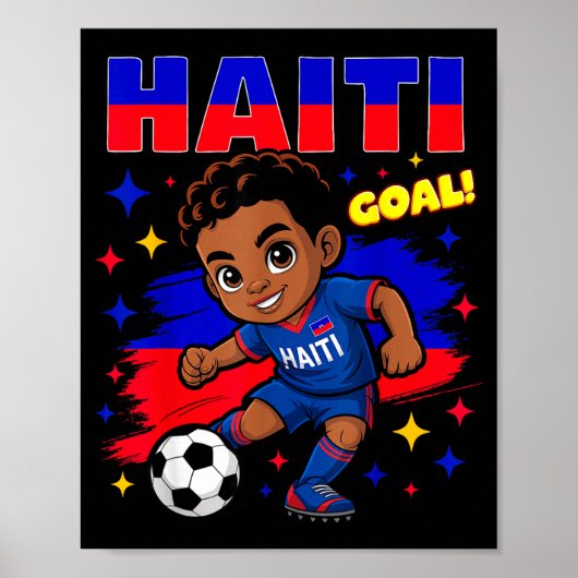 Haiti Soccer Kid Haitian Flag Soccer Player Footba ポスター (正面)