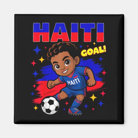 Haiti Soccer Kid Haitian Flag Soccer Player Footba マグネット (正面)