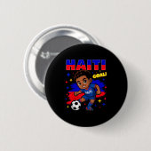 Haiti Soccer Kid Haitian Flag Soccer Player Footba 缶バッジ (正面&裏面)