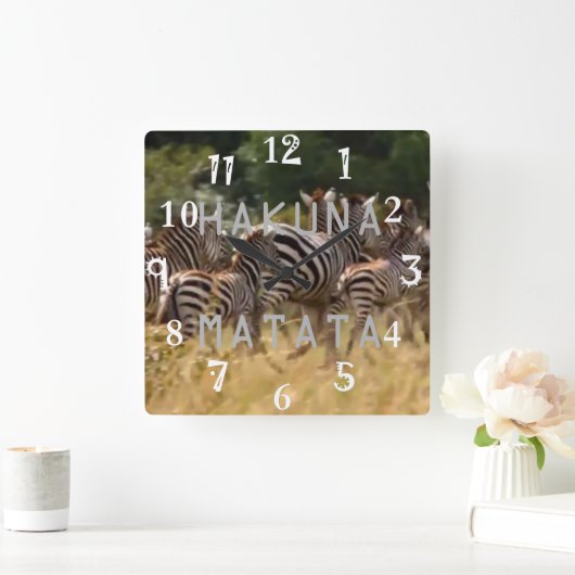Hakuna Matataのアフリカ人のケニヤのシマウマのカッコいいの野性生物 スクエア壁時計 (ホーム)