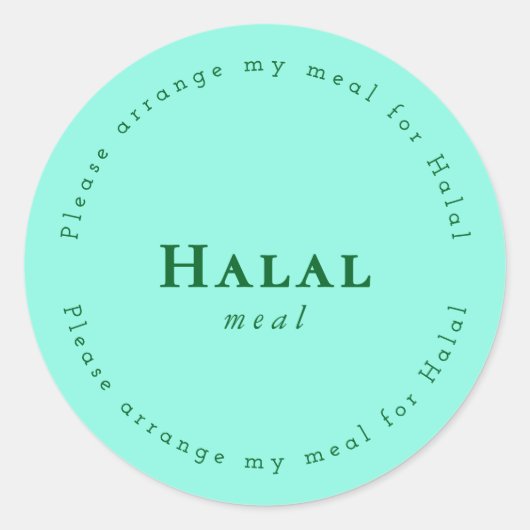 Halal meal Request Sticker, Light Green ラウンドシール (正面)