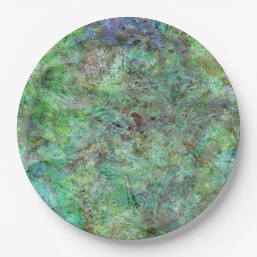 Halcyon green texture collage紙プレート、Calm lit ペーパープレート (正面)