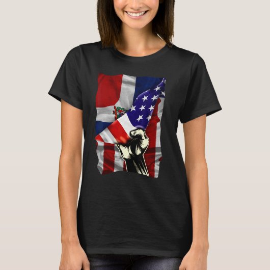 Half American Flag Dominican ROOTS USA Flag Dom Re Tシャツ (正面)