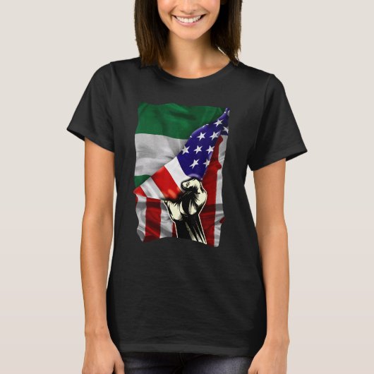 Half American Flag Nigerian ROOTS USA Flag Nigeria Tシャツ (正面)