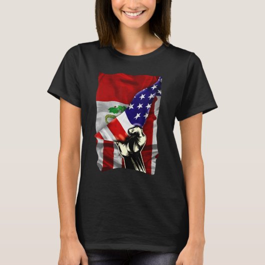 Half American Flag Peruvian ROOTS USA Flag Peru DN Tシャツ (正面)