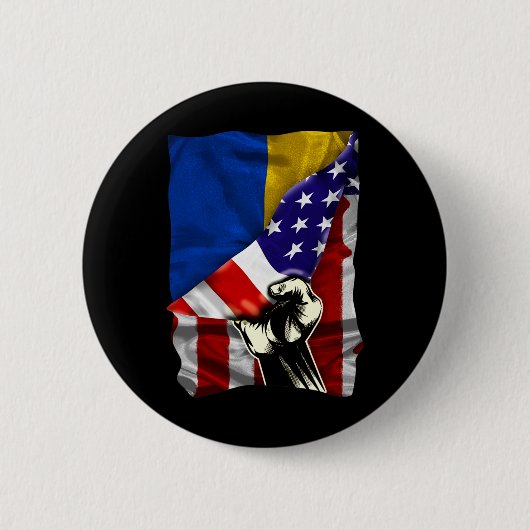 Half American Flag Ukrainian Roots Usa Flag Ukrain 缶バッジ (正面)