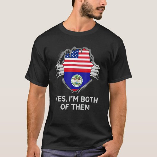 Half American Half Belizean USA Belize Flag Mens W Tシャツ (正面)