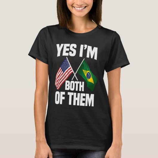 Half American Half Brazilian USA Brazil Flag Tシャツ (正面)