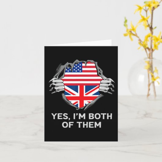 Half American Half British Usa England Flag Mens W カード (黄色い花)