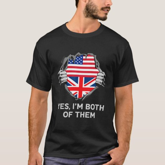 Half American Half British Usa England Flag Mens W Tシャツ (正面)