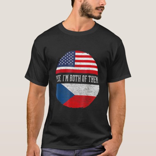 Half American Half Czech USA Flag Czech Republic H Tシャツ (正面)
