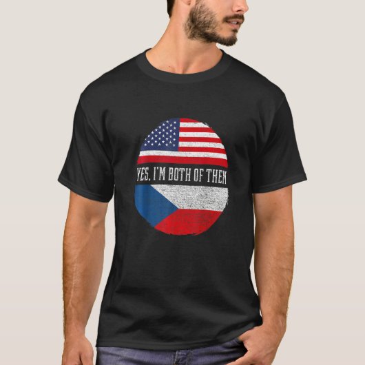 Half American Half Czech USA Flag Czech Republic H Tシャツ (正面)