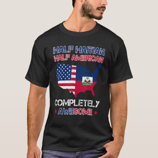 Half American Half Haitian  USA Haiti Flag Patriot Tシャツ (正面)