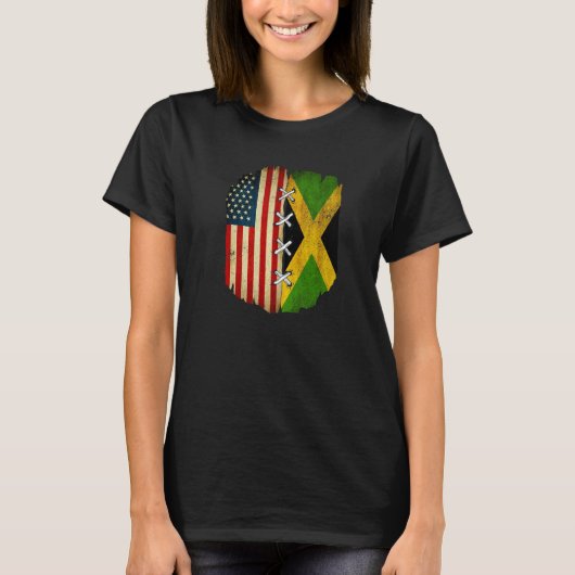 Half American Half Jamaican USA Flag Jamaica Flag Tシャツ (正面)