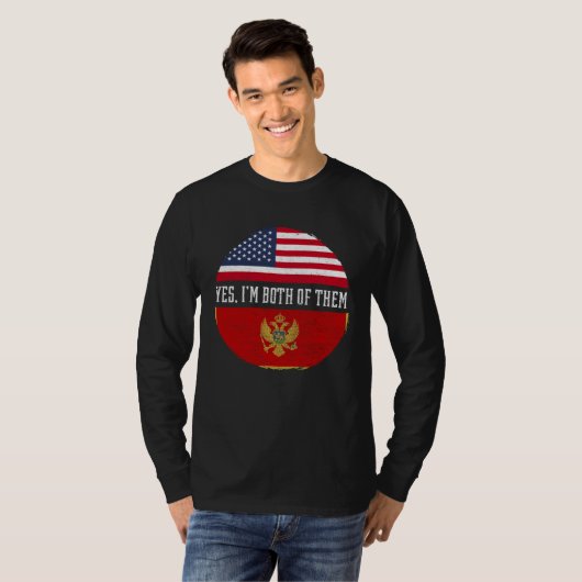 Half American Half Montenegrin USA Flag Montenegro Tシャツ (正面フル)