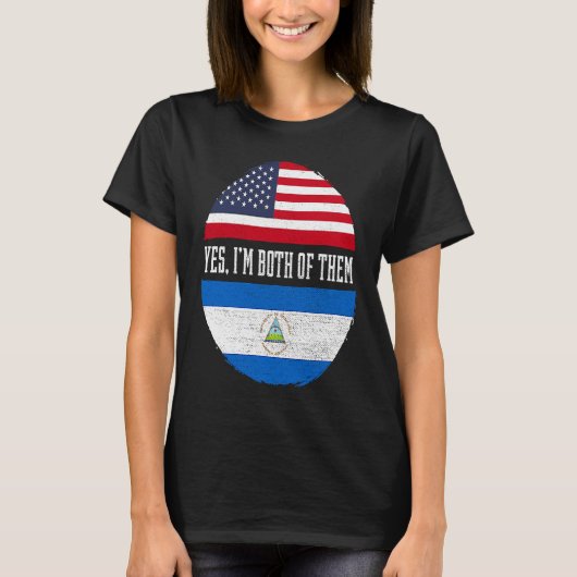 Half American Half Nicaraguan USA Flag Nicaragua H Tシャツ (正面)