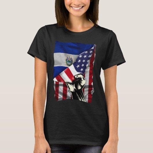 Half American Half Salvadoran ROOTS USA Flag El Sa Tシャツ (正面)