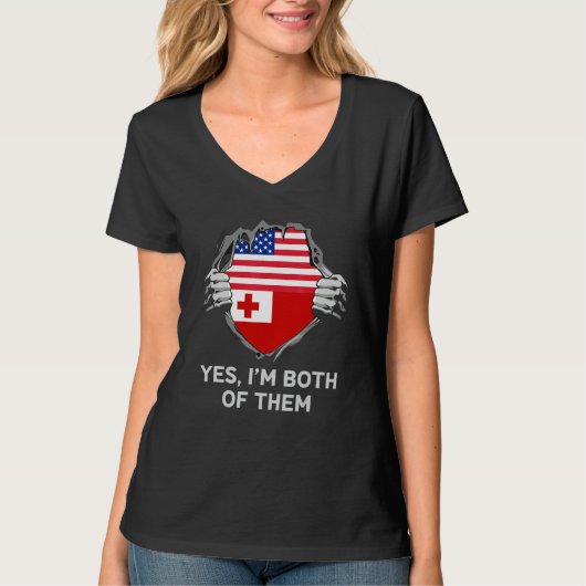 Half American Half Tongan USA Tonga Flag Mens Wome Tシャツ (正面)