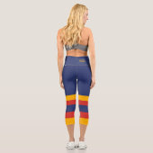 Half and Stripes Horizontal Lines Blue Yellow Red カプリレギンス (裏面)