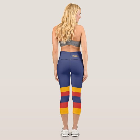 Half and Stripes Horizontal Lines Blue Yellow Red カプリレギンス (裏面)