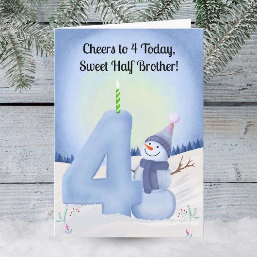 Half Brother 4th Birthday Snowman with Snowy Four カード
