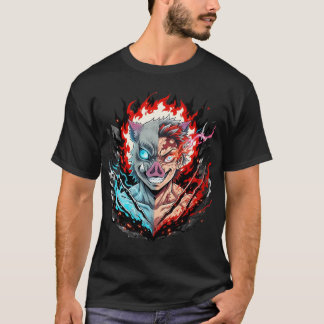 Half Demon Warrior Mask – Fire and Ice Anime Style Tシャツ