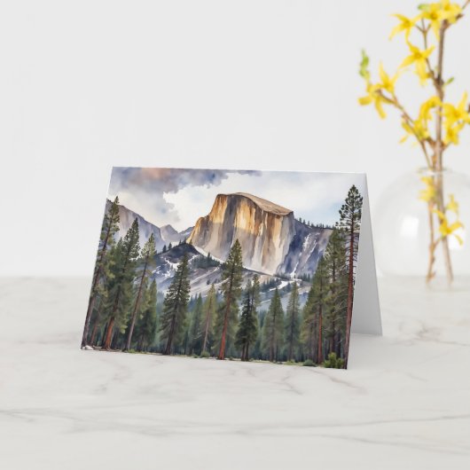 Half Dome Yosemite National Park Watercolor カード (黄色い花)
