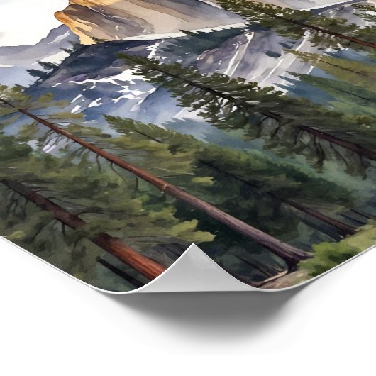 Half Dome Yosemite National Park Watercolor ポスター (角)